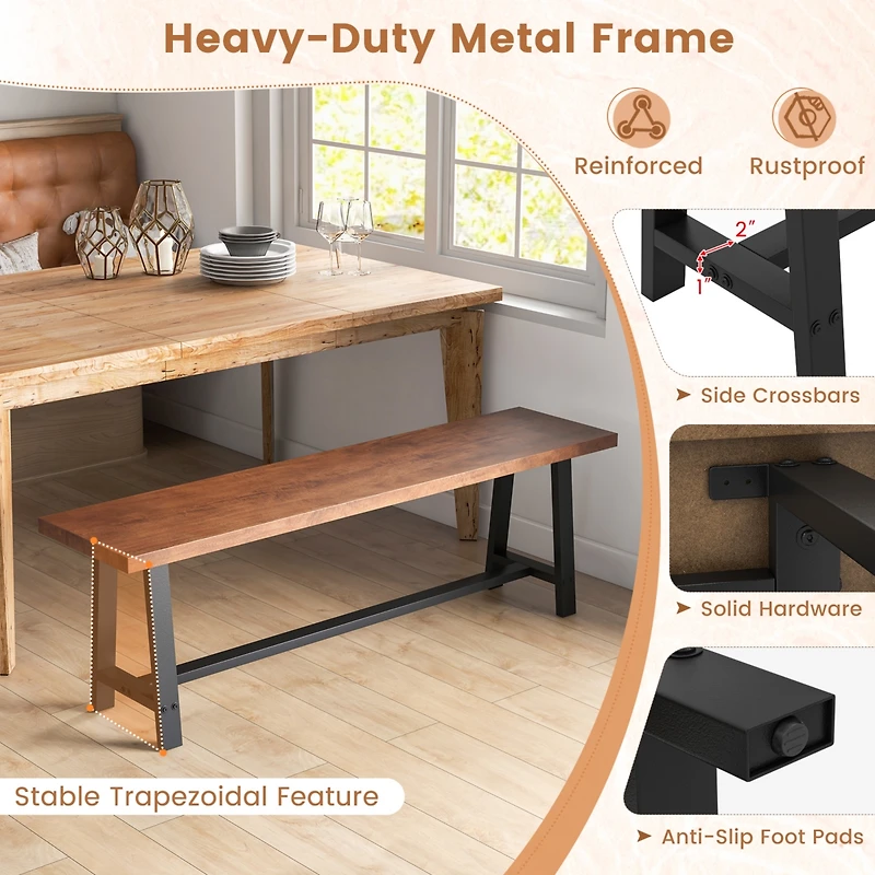 2 Pcs 60" Dining Bench 3 Person Entryway Shoe with Metal Frame