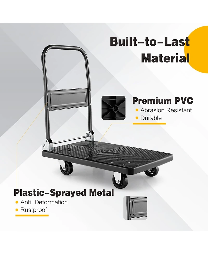 Folding Push Cart Dolly Platform Hand Truck with 360° Swivel Wheels 440LBS Capacity