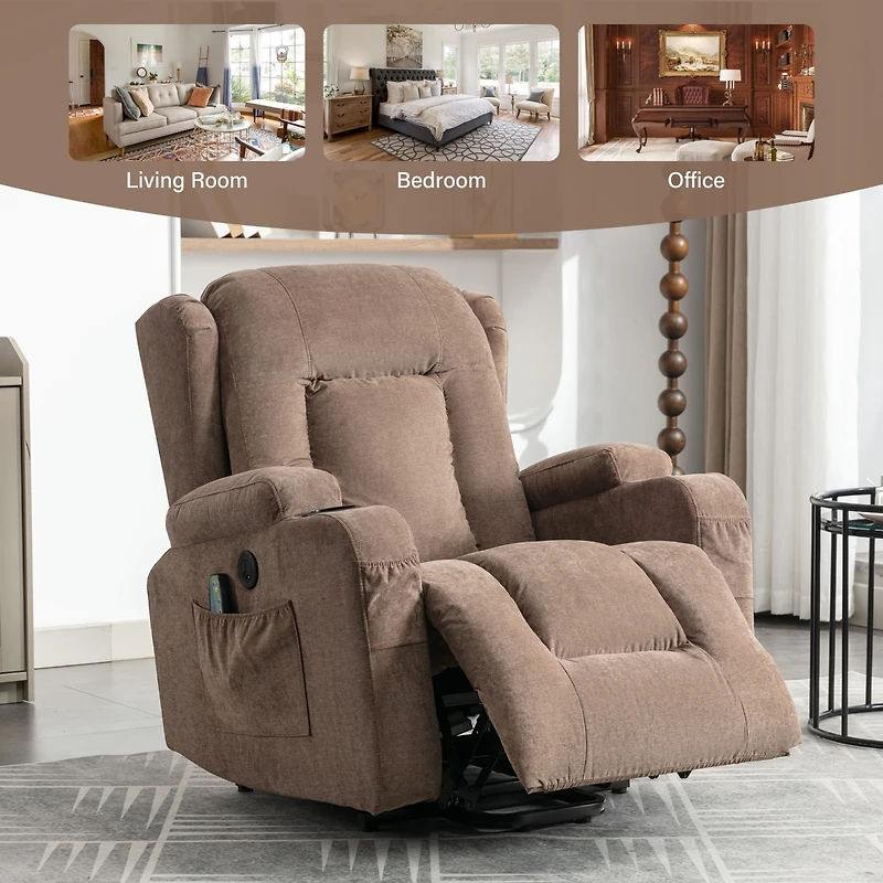 Streamdale Brown Power Lift Recliner Chair with Heat, Massage & Usb Port