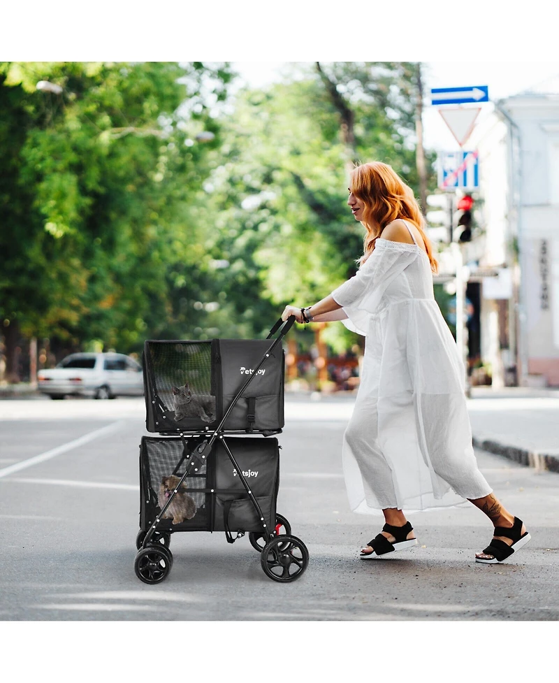 Sugift 4-in-1 Double Pet Stroller with Detachable Carrier and Travel Carriage-Black