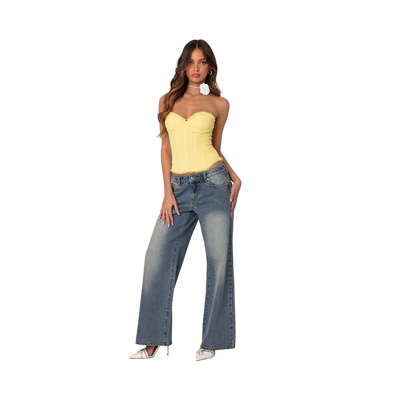 Edikted Women's Magda Low Rise Acid Wash Jeans