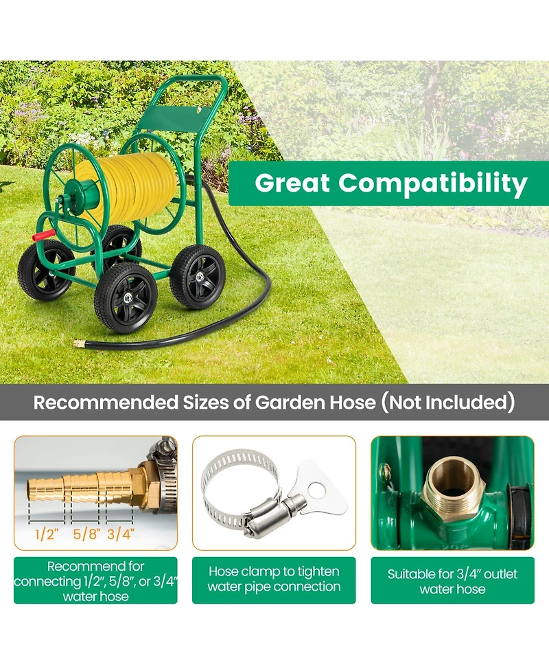 Inolait Garden Water Hose Reel Cart with 4 Wheels and Non-slip Grip