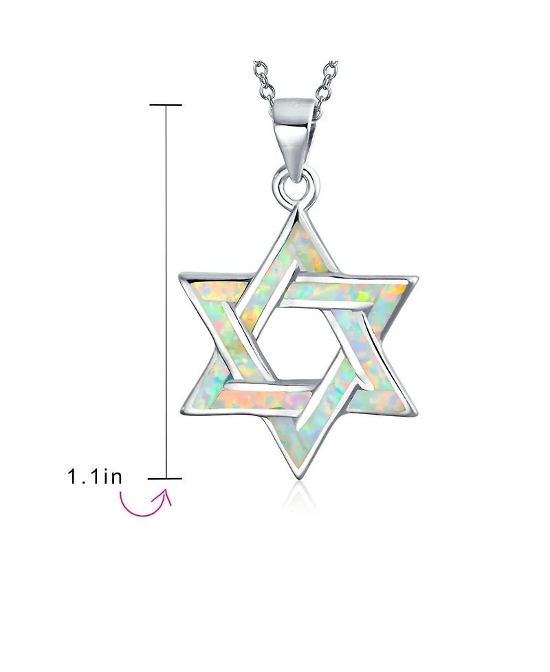 Bling Jewelry Hanukkah Magen Judaic White Synthetic Opal Inlay Star Of David Pendant Necklace Bat Mitzvah Sterling Silver