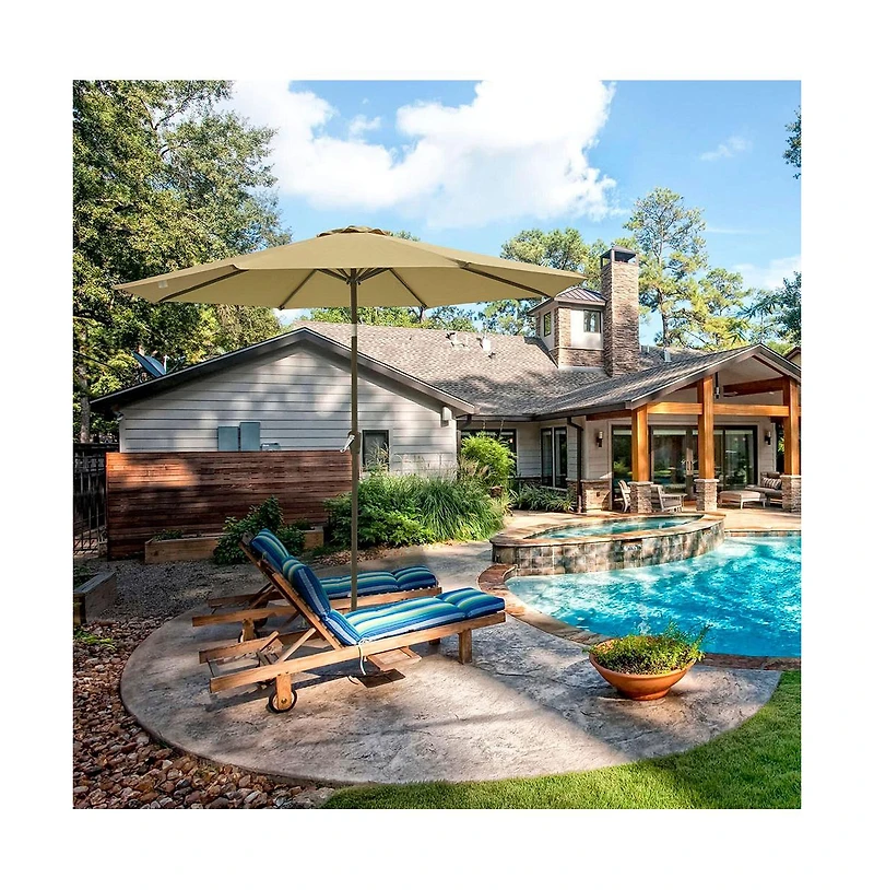 9ft UV50+ Fade Resistant New Olefin Outdoor Patio Umbrella 8 Rib Crank Tilt Beach Market Table Water Repellent