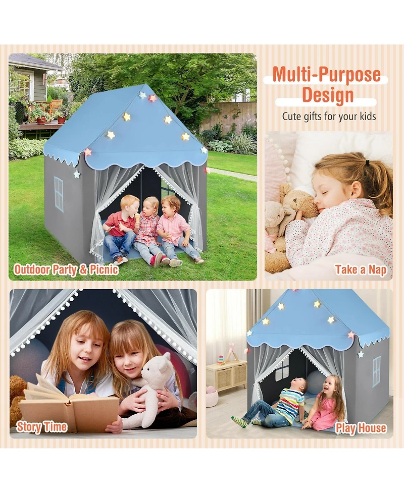 Kids Playhouse Tent Large Castle Fairy Gift w/Star Lights Mat