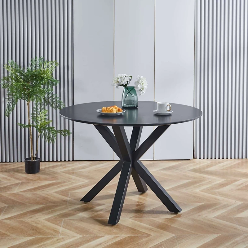 Streamdale Furniture Mid-Century Black Dining Table for 4-6 People