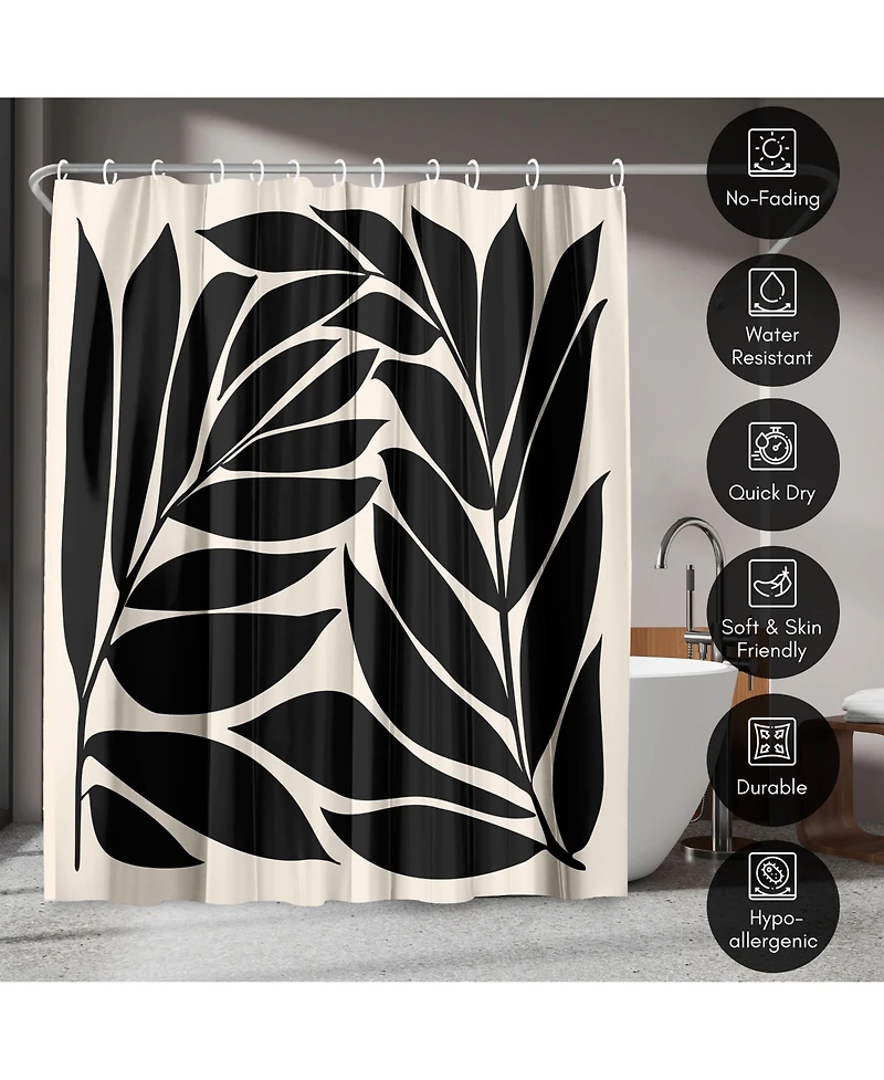 71x74 Floral Shower Curtain - Black Seagrass Shapes by Modern Tropical