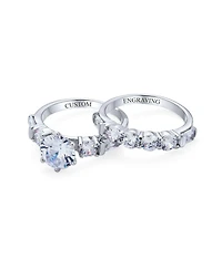 Bling Jewelry Classic Cathedral 6 Prong Baguette Side Stones Cubic Zirconia Aaa Cz Round 2 Ct Solitaire Anniversary Engagement Wedding Band Ring Set f