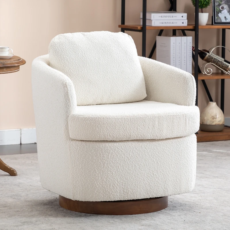 Streamdale Ivory Swivel Accent Chair, Round Wood Base