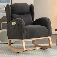 Streamdale Furniture Teddy Fabric Rocking Chair With Packet Wood Legs, Dark Gray