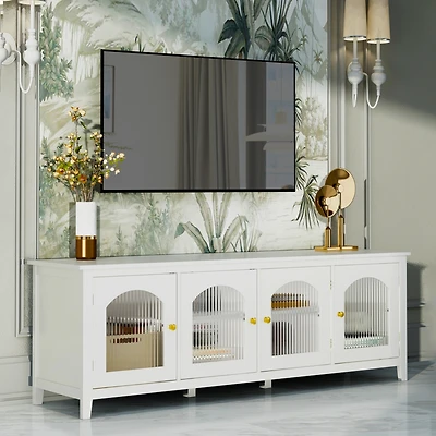 Streamdale Furniture 71" Stylish Tv Cabinet Entertainment Center, Solid Wood Frame, Glass Door - Antique White