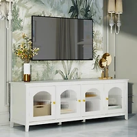 Streamdale Furniture 71" Stylish Tv Cabinet Entertainment Center, Solid Wood Frame, Glass Door - Antique White