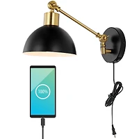 Jonathan Y Lisa Swing Arm Modern Midcentury Iron Usb Charging Port Led Sconce
