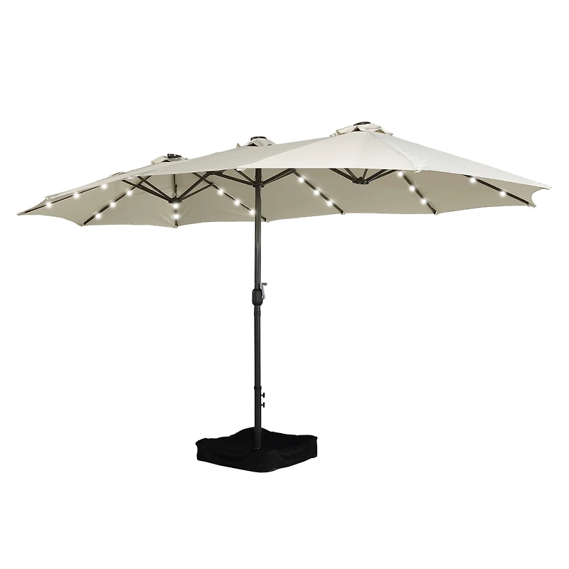 Casainc Outdoor Double-Sided Patio Umbrella with Base 36 Led Light Market Cover
