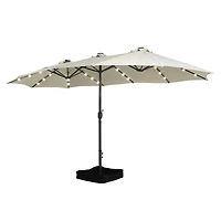 Casainc Outdoor Double-Sided Patio Umbrella with Base 36 Led Light Market Cover