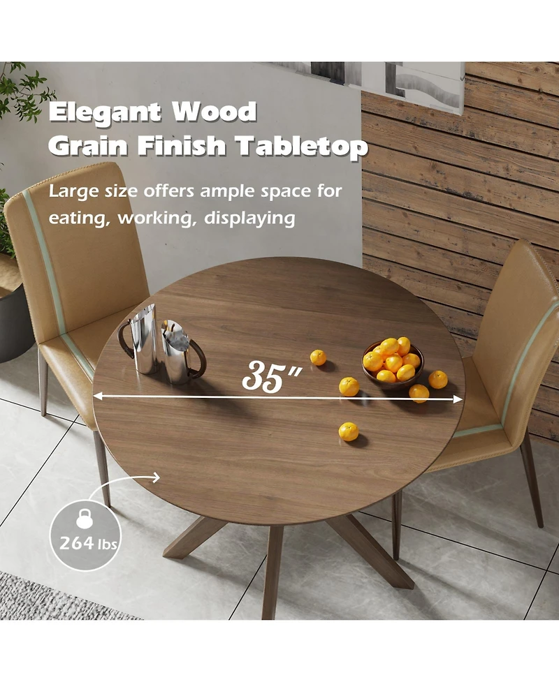 Sugift 36 Inch Round Wood Dining Table with Intersecting Pedestal Base