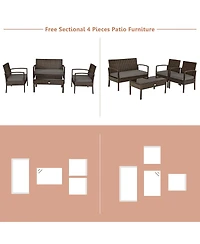 Sugift 4 Pieces Patio Rattan Cushioned Furniture Set with Loveseat and Table