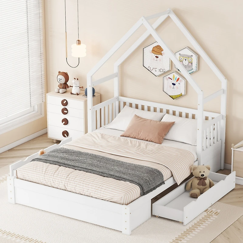 Streamdale Queen Platform Bed with Drawers and Guardrail