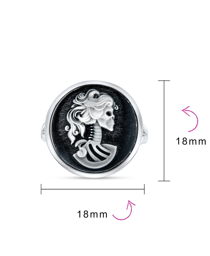 Bling Jewelry Black White Cameo Silver Ring Punk Rock Biker Jewelry Sterling