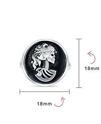 Bling Jewelry Black White Cameo Silver Ring Punk Rock Biker Jewelry Sterling