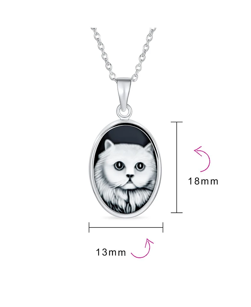 Bling Jewelry Antique Style Black Cz Sitting White Grey Kitten Kitty Cat Portrait Cameo Pendant Necklace Sterling Silver
