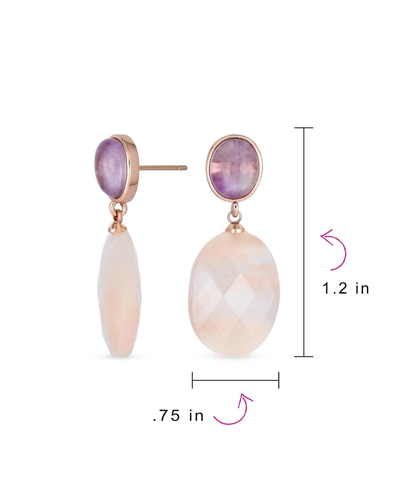 Bling Jewelry Elegant Purple Amethyst Oval Accent Briolette Peach Pink Natural Rose Quartz Faceted Oval Drop Earrings For Women Rose Gold Plated
