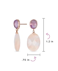 Bling Jewelry Elegant Purple Amethyst Oval Accent Briolette Peach Pink Natural Rose Quartz Faceted Oval Drop Earrings For Women Rose Gold Plated