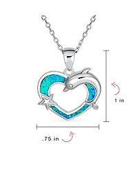 Bling Jewelry Created Blue Opal Inlay Nautical Ocean Marine Hawaiian Vacation Heart Starfish Sea Life Dolphin Dangling Pendant Necklace Sterling Silve