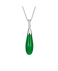 Bling Jewelry Elongated Teardrop Natural Stone Pendant Necklace in Sterling Silver