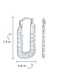 Bling Jewelry Boho Lightweight Large Rectangle Texture Bamboo Hoop Earrings Matte Sterling Silver 1 Inch Diameter