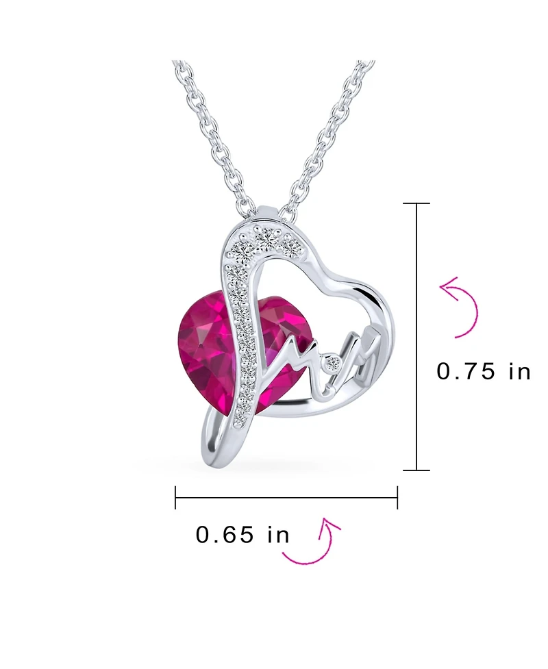 Bling Jewelry Modern Pave Accent Double Infinity Heart Ruby Red Pink Faceted Crystal Mom Word Heart Necklace Pendant Sterling Silver 1618 Inches Chain