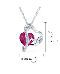 Bling Jewelry Modern Pave Accent Double Infinity Heart Ruby Red Pink Faceted Crystal Mom Word Heart Necklace Pendant Sterling Silver 1618 Inches Chain