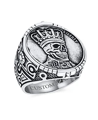 Bling Jewelry Statement Eagle Head Liberty 1937 Coin Novelty as Biker Gothic Crown Skull Ring Oxidized Sterling Silver