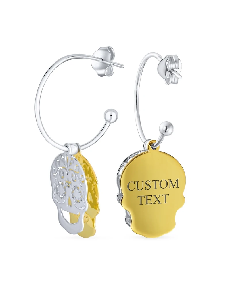 Bling Jewelry Dia de los Muertos Jewelry Caribbean Biker Halloween Pirate Skull Stud Hoop Earrings Two Tone Gold Plated Sterling Silver