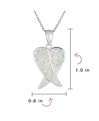 Bling Jewelry Love Created White Synthetic Opal Inlay Spiritual Guardian Angel Wings Feather Necklace Pendant Sterling Silver