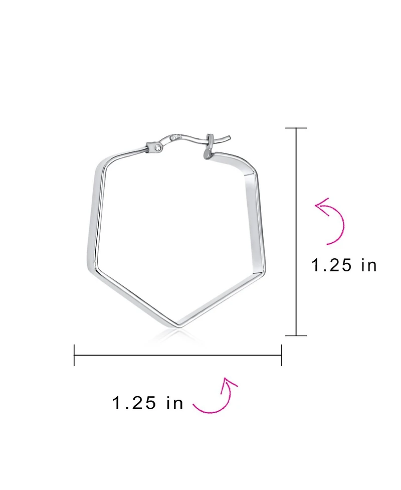 Bling Jewelry Geometric Flat Hexagon Hoop Huggie Earrings 14K Gold Plated Sterling Silver 1.25"