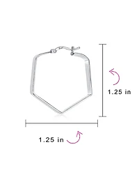 Bling Jewelry Geometric Flat Hexagon Hoop Huggie Earrings 14K Gold Plated Sterling Silver 1.25"