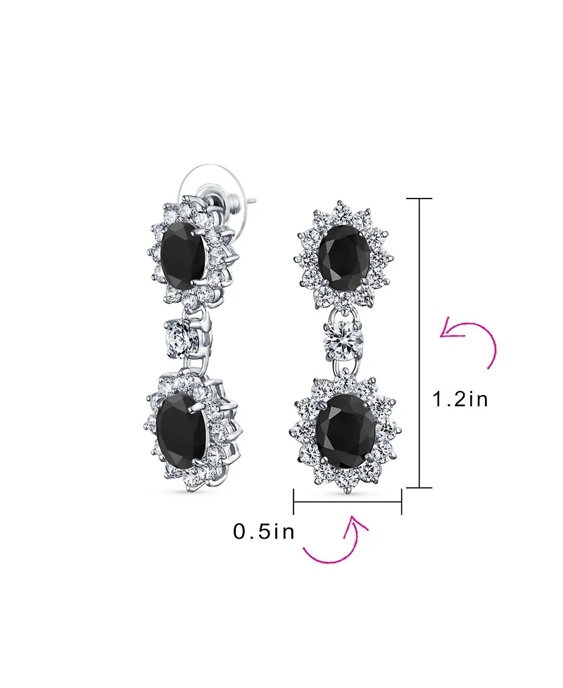 Bling Jewelry Art Deco Style Crown Halo Oval Cubic Zirconia Black Cz Fashion Formal Dangle Drop Earrings Prom Rhodium Plated