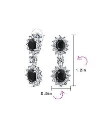 Bling Jewelry Art Deco Style Crown Halo Oval Cubic Zirconia Black Cz Fashion Formal Dangle Drop Earrings Prom Rhodium Plated