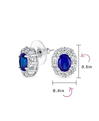Bling Jewelry Classic Style Crown 1.5 Ct Cz Halo Oval Cubic Zirconia Stud Earrings Rhodium Plated Brass