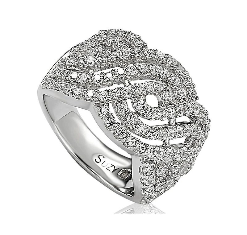 Suzy Levian Sterling Silver Cubic Zirconia Wave Ring