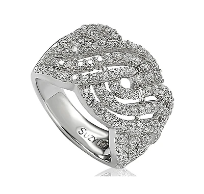 Suzy Levian Sterling Silver Cubic Zirconia Wave Ring