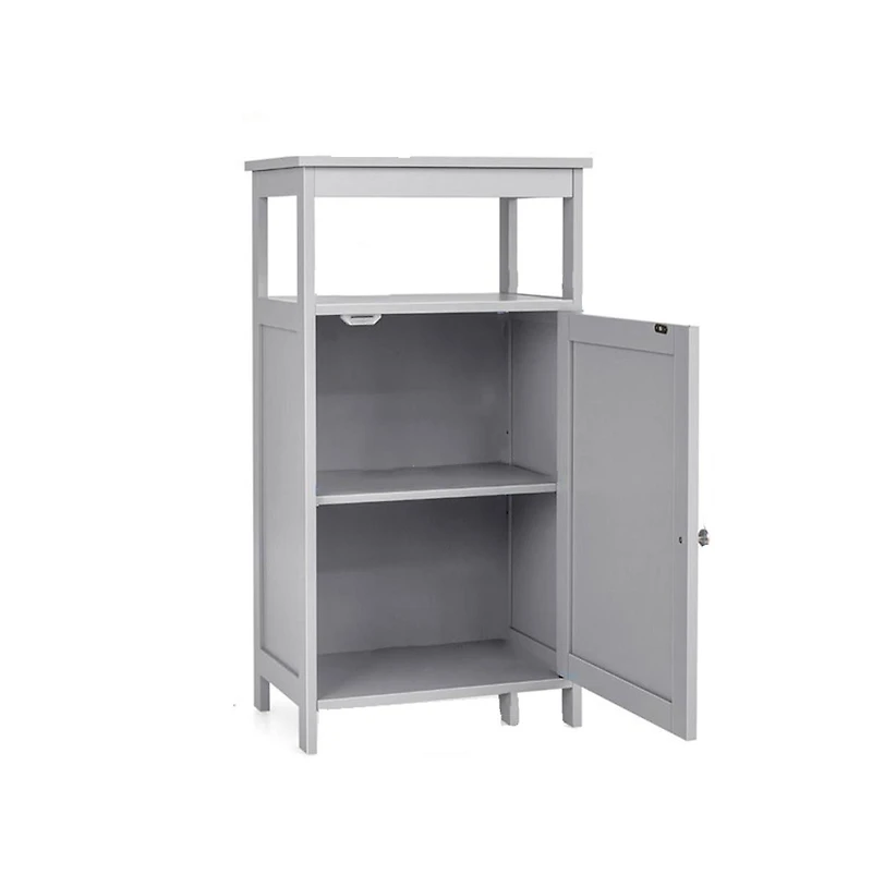 Slickblue Bathroom Wooden Floor Cabinet with Multifunction Storage Rack-Grey
