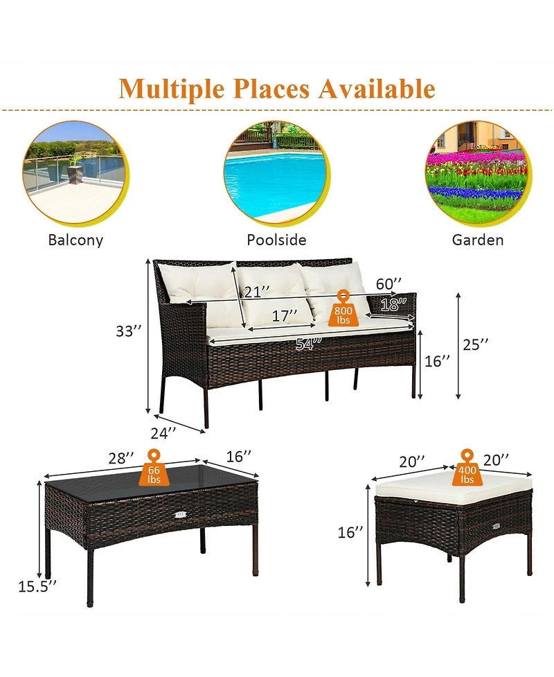 Sugift 3 Pieces Patio Furniture Conversation Sets with 5 Cozy Cushions