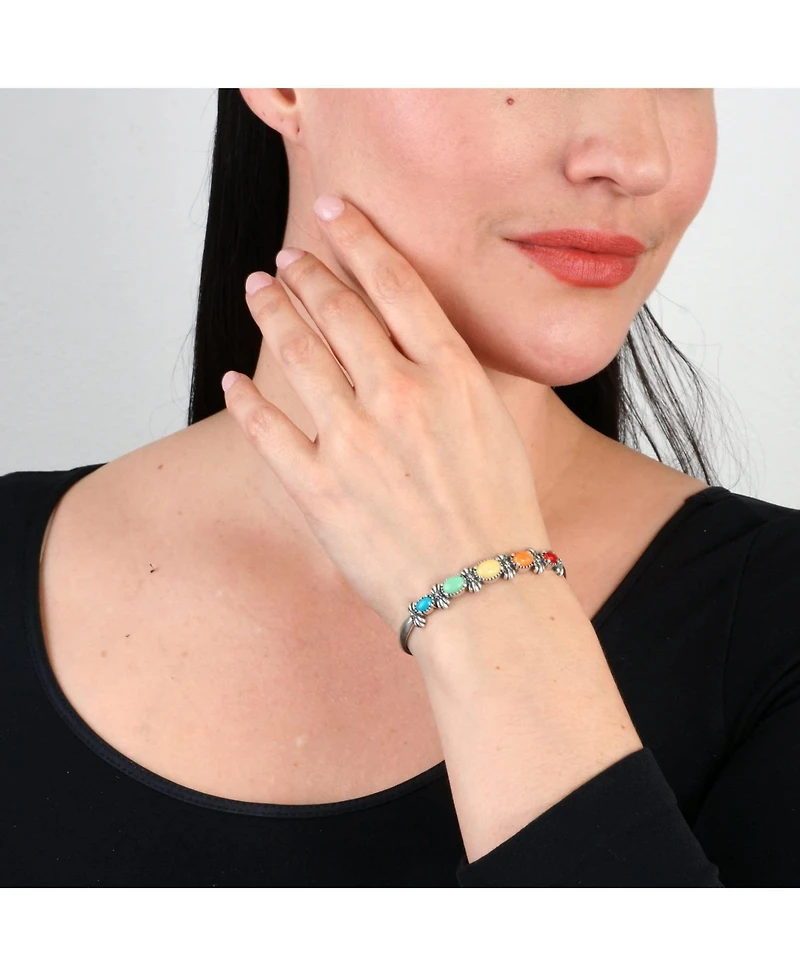 American West Jewelry Sterling Multi Color 5-Stone Cuff Bracelet Size Small