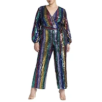 Eloquii Women's Plus Multicolor Stripe Sequin Jumpsuit