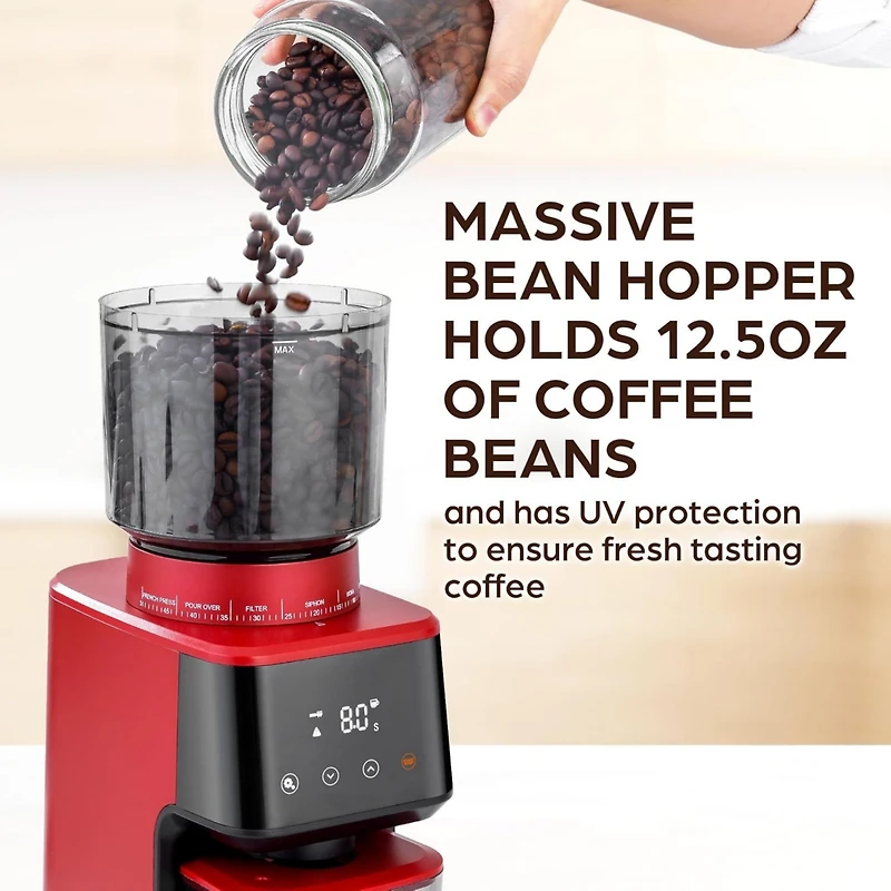 Conical Espresso Burr Touchscreen Coffee Grinder Includes Metal Scooper & 2 Cleaning Brushes