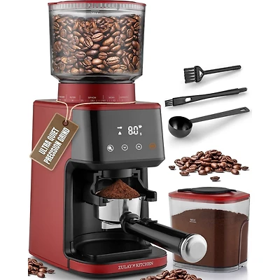 Conical Espresso Burr Touchscreen Coffee Grinder Includes Metal Scooper & 2 Cleaning Brushes
