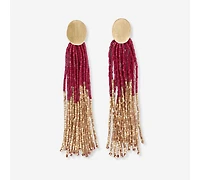 Mae Oval Brass Post 2-Color Beaded Tassel Earrings Red