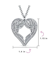 Bling Jewelry Pave Cubic Zirconia Cz Heart Kissing Feather Guardian Angel Wing Dangling Pendant Necklace Sterling Silver